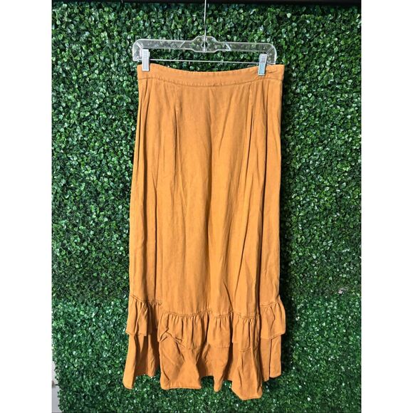 Free People Celine’s Wrap Skirt Sz Small Ruffle Midi in Pumpkin Spice - Picture 3 of 11